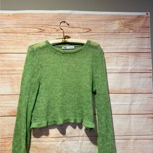 Zara Light Green Sheer Knit Pullover